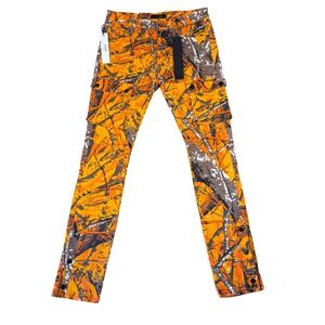 KDNK Mens Stacked Snap Pants Orange Camo KNB3273 Size 34 NWT Street Wear Casual